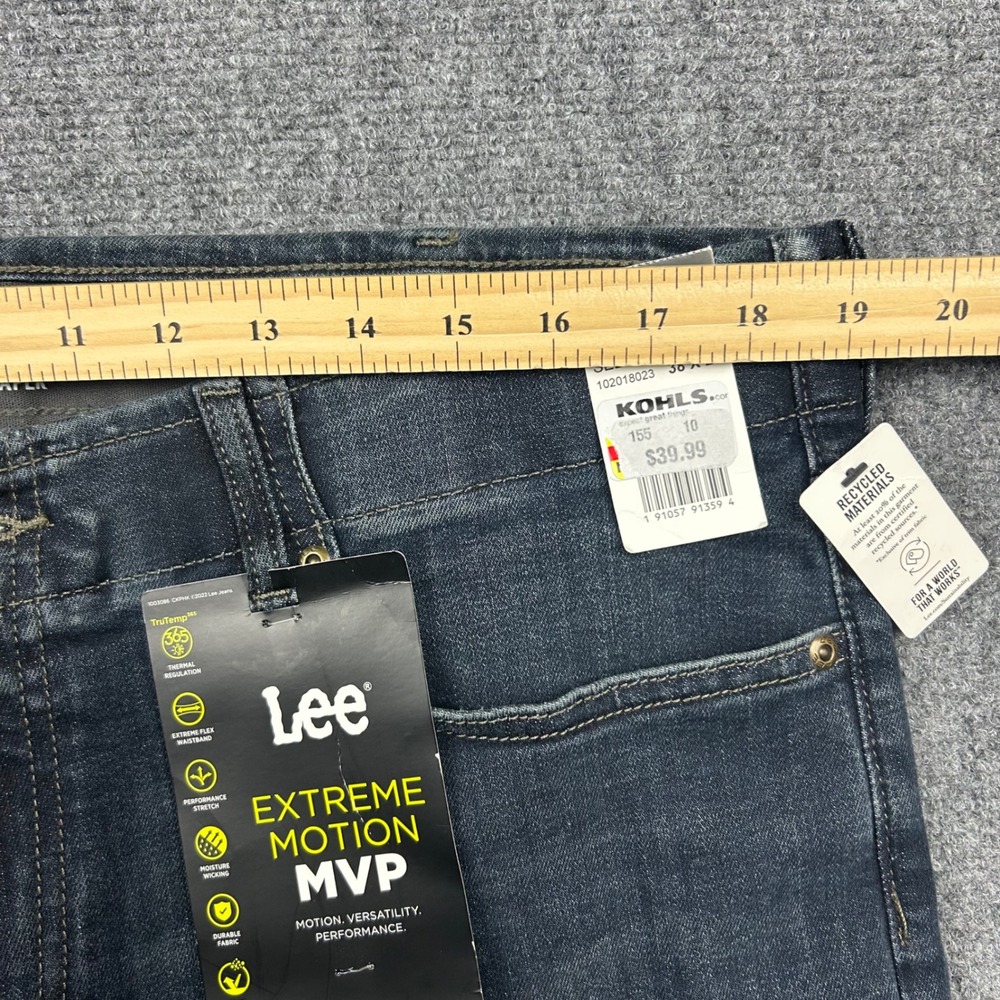 Lee Extreme Motion MVP Jeans Mens 38x29 Blue Dark Wash Slim Taper Denim Pants - Picture 9 of 13